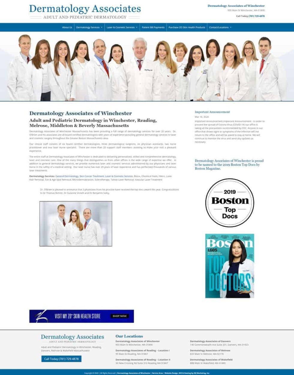 Dermatology Associates of Winchester site Designed by AQ Marketing