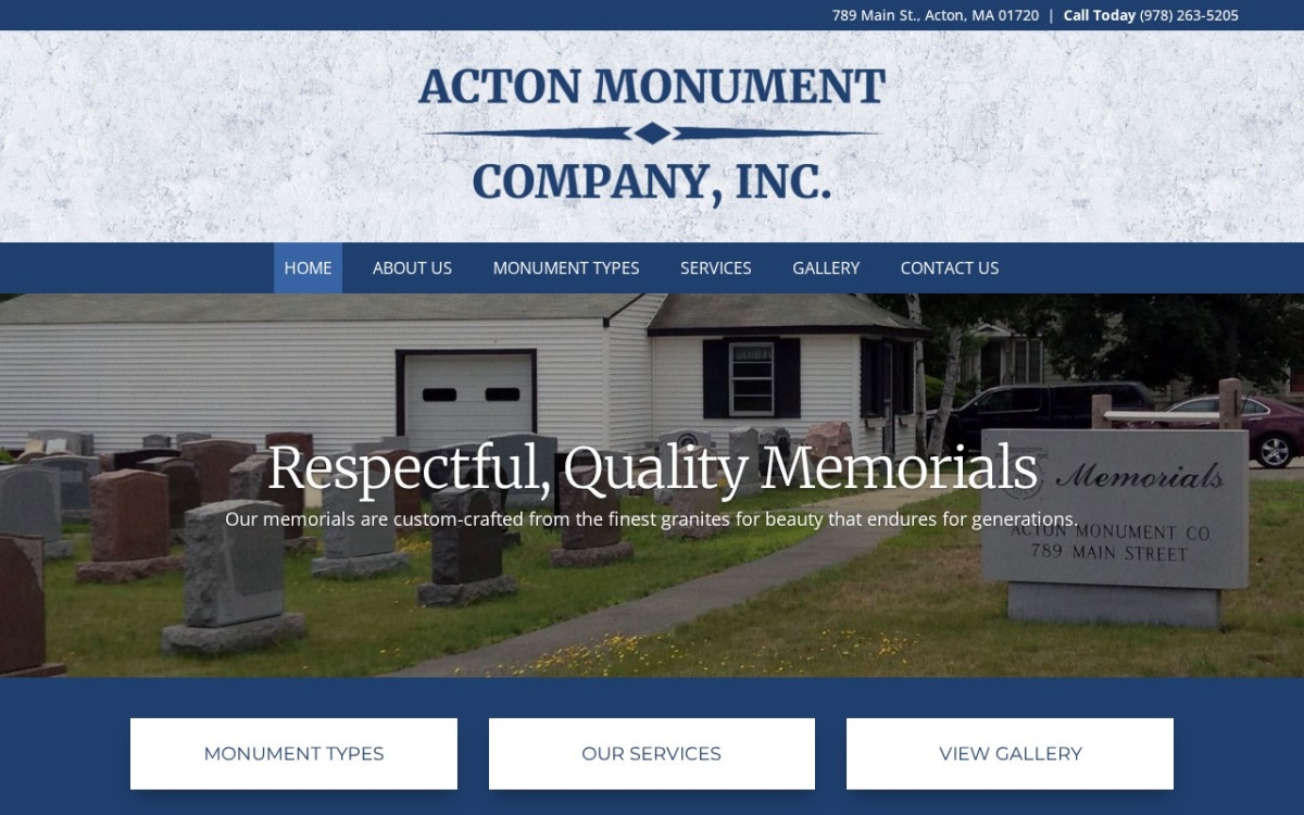 Acton Monument Company website homepage