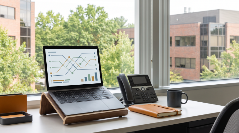 Call-tracking attribution review on a small-business desk in Woburn, Massachusetts
