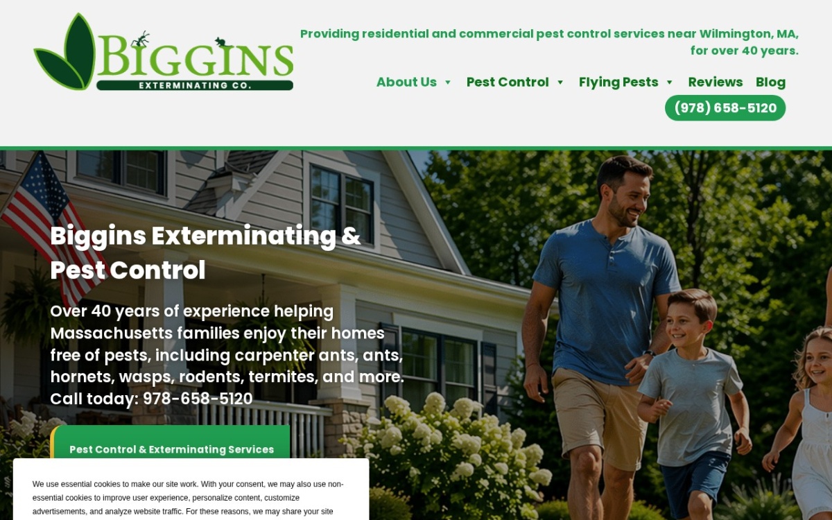 Biggins Exterminating Company website homepage