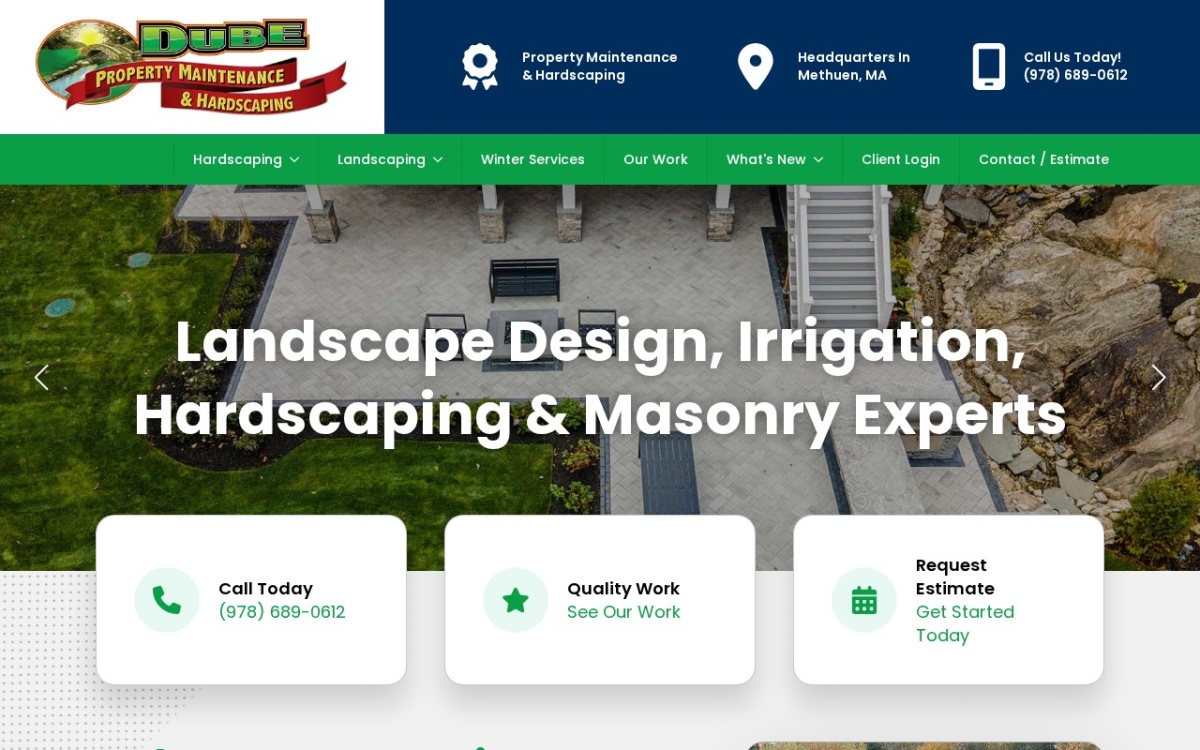 Dube Property Maintenance & Hardscaping website homepage