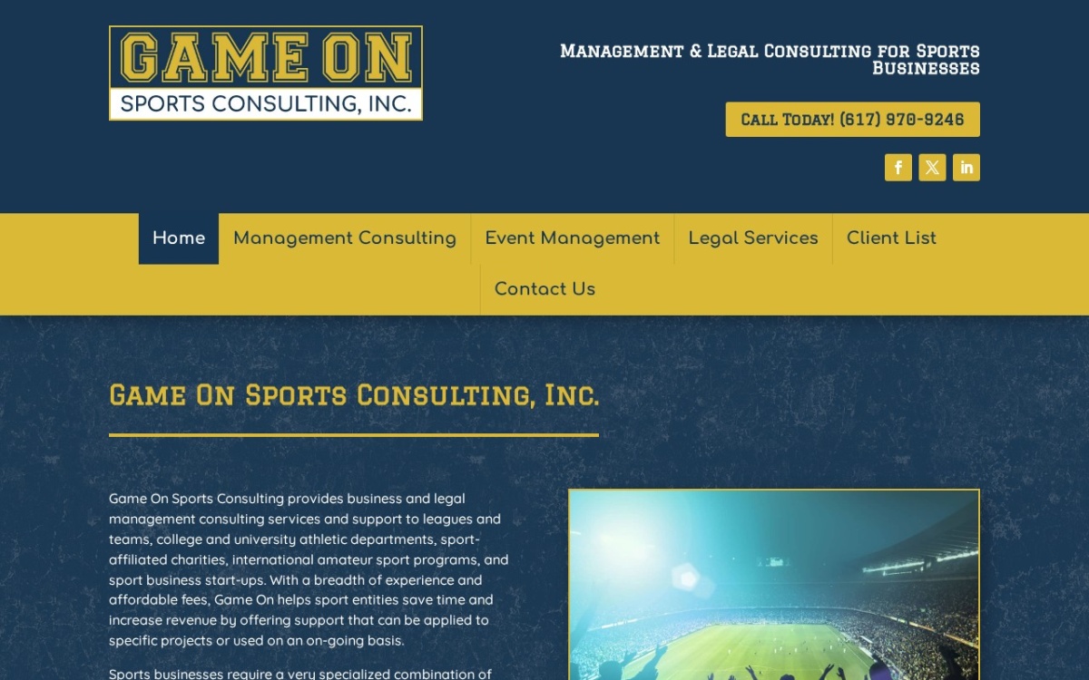 Game On Sports Consulting website homepage