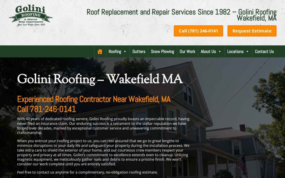 Golini Roofing website homepage