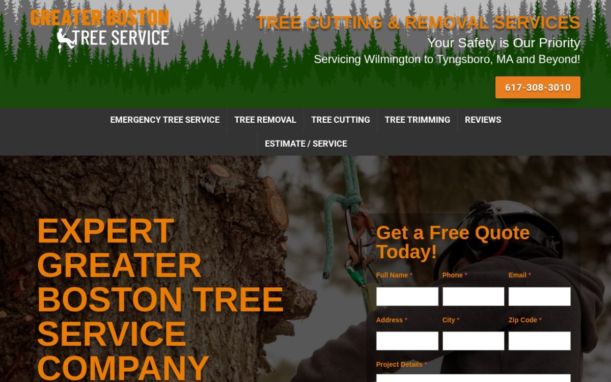 Greater Boston Tree Service website homepage