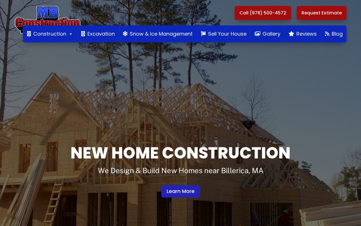 MB Construction website homepage