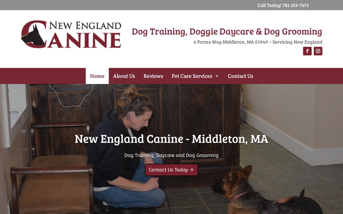 New England Canine website homepage
