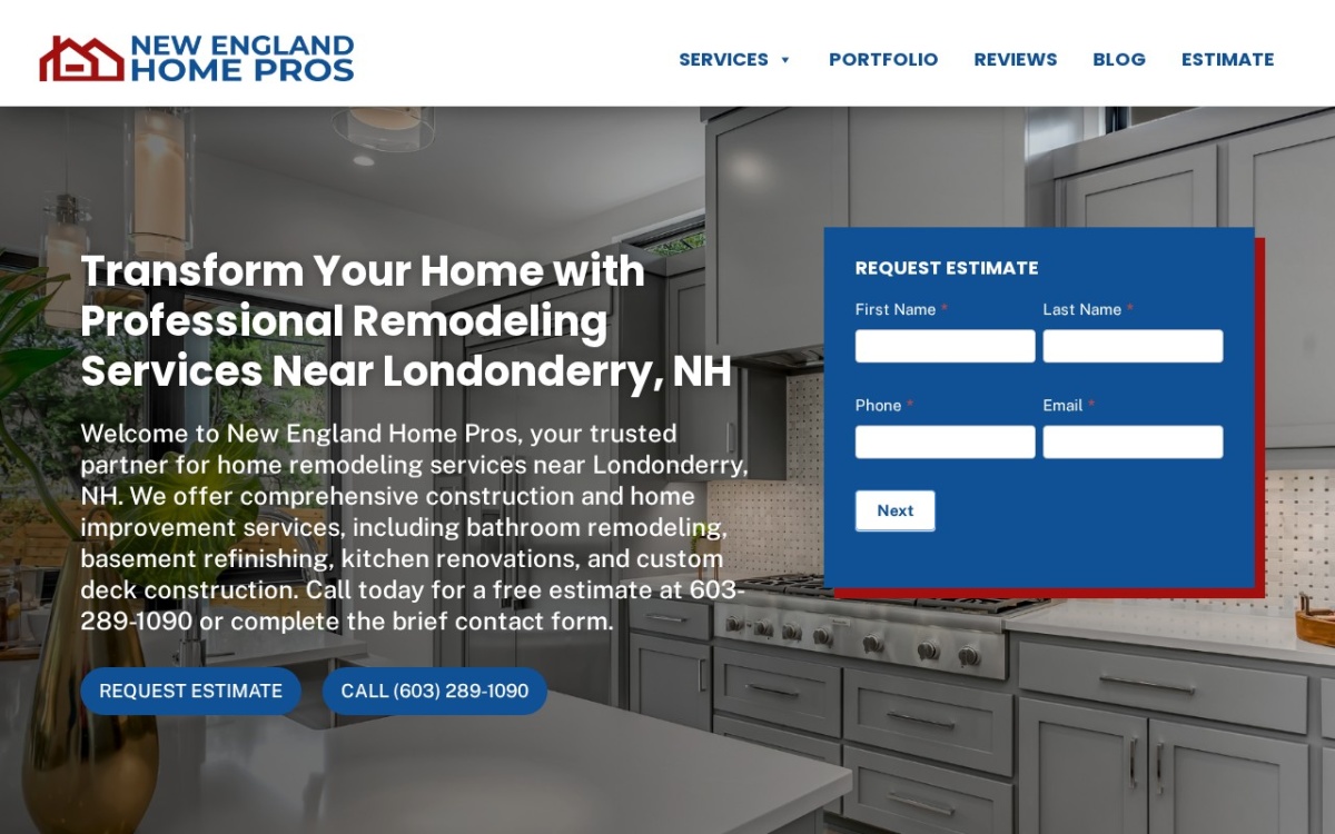 New England Home Pros website homepage