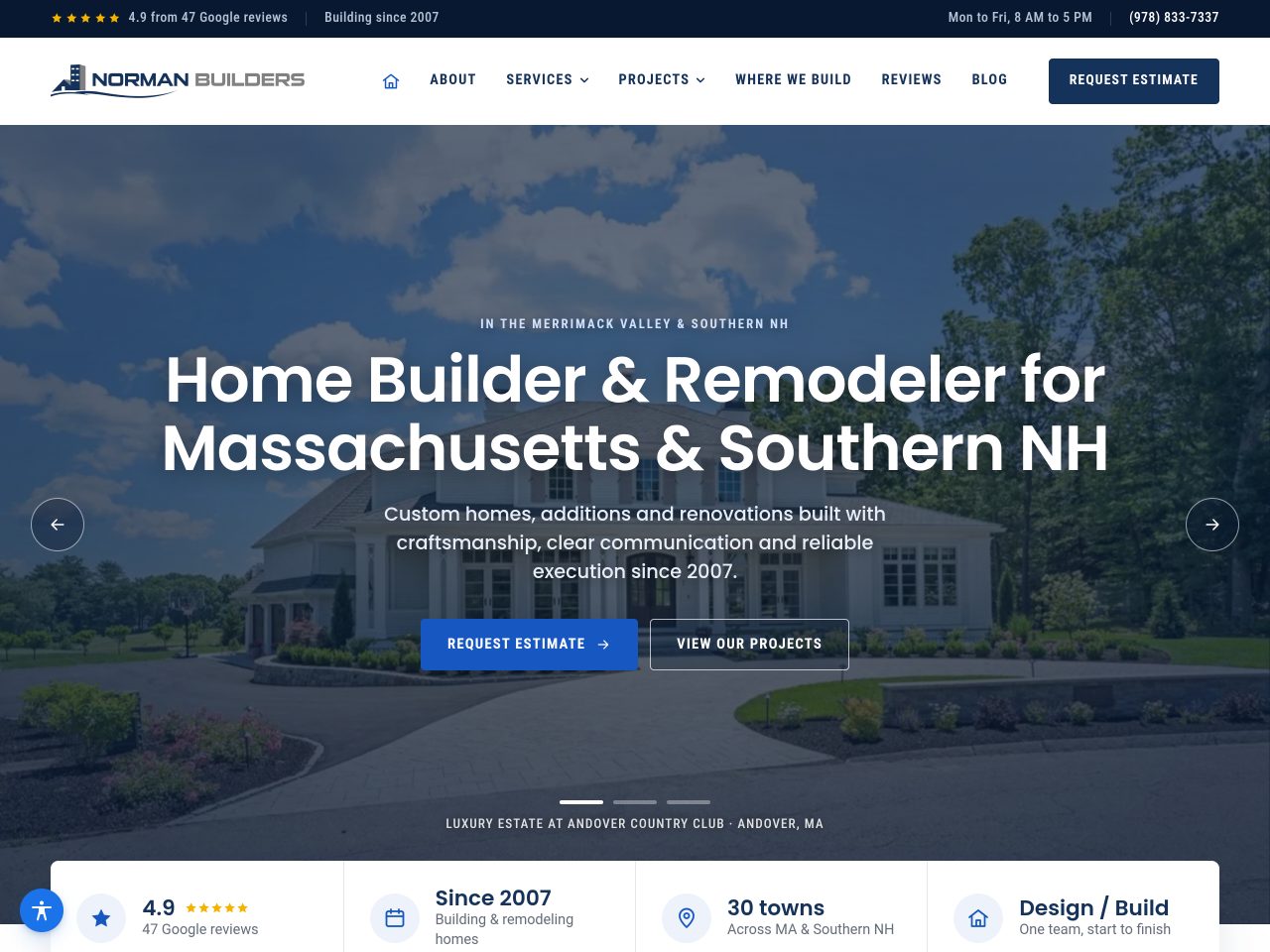 Norman Builders website homepage