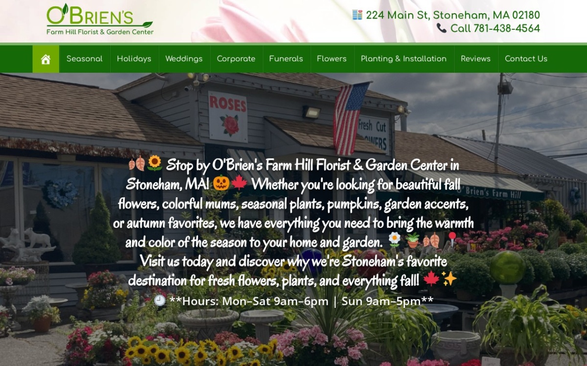 O'Brien's Farm Hill Florist & Garden Center website homepage