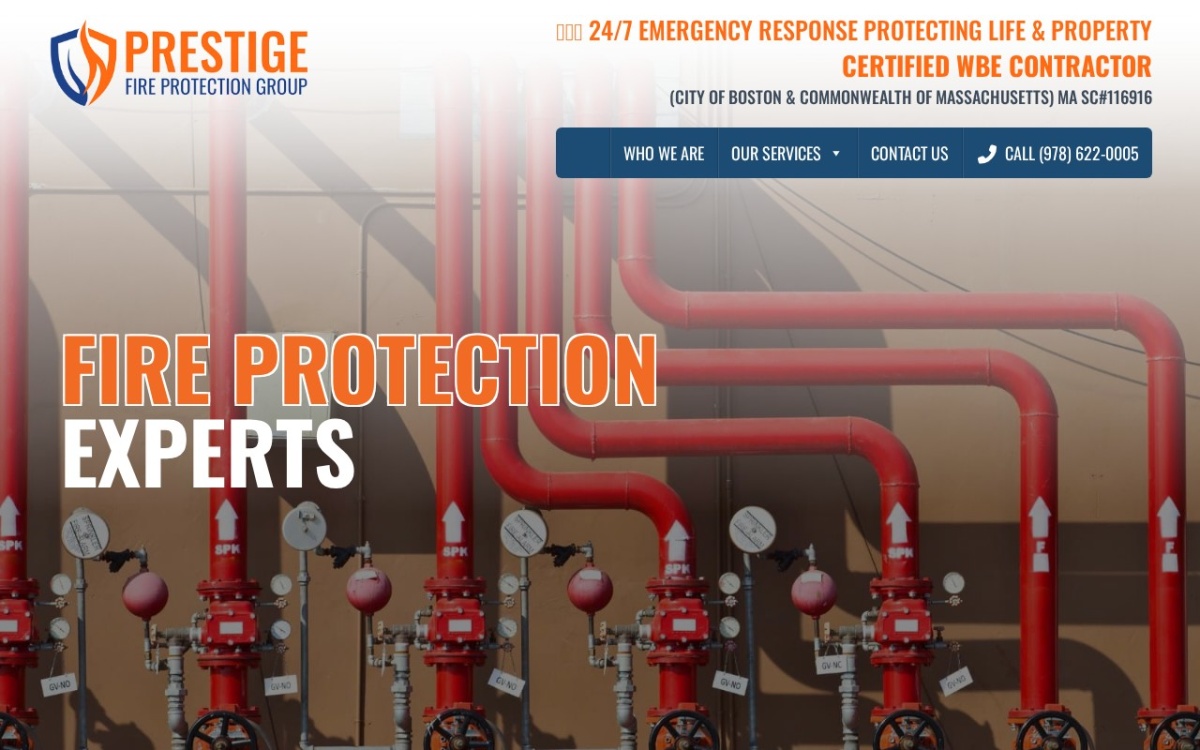 Prestige Fire Protection Group website homepage
