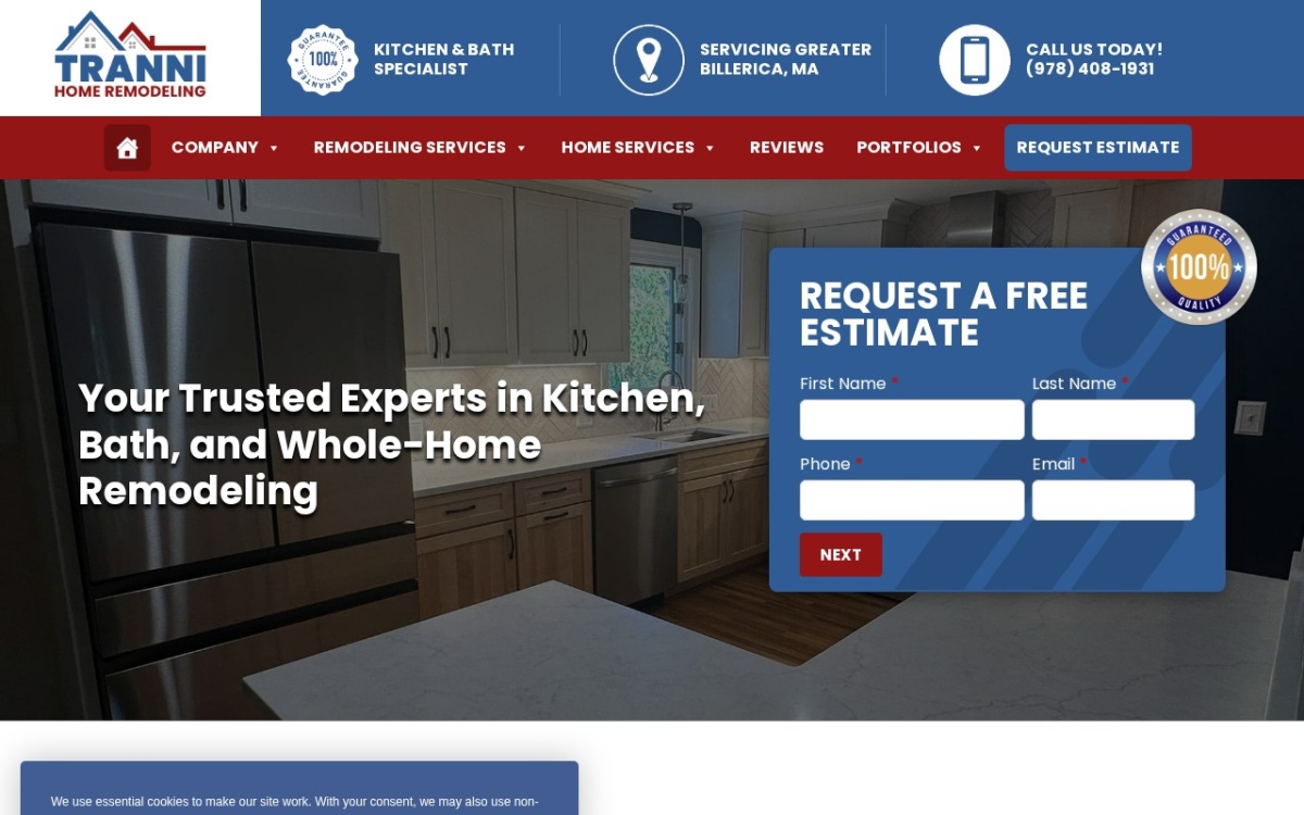 Tranni Home Remodeling website homepage