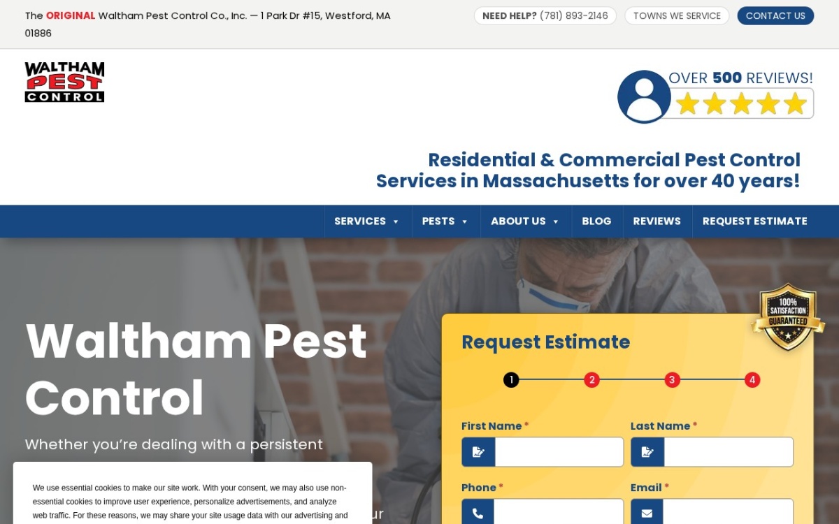 Waltham Pest Control Co., Inc. website homepage