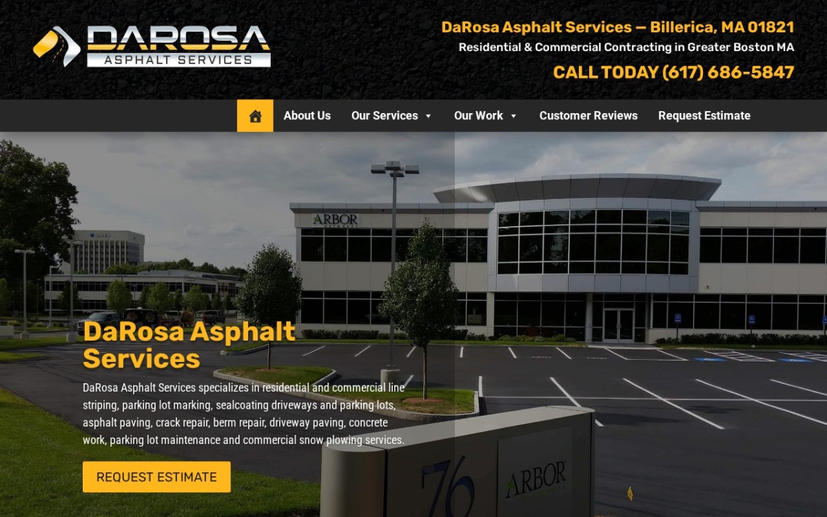 DaRosa Asphalt Services website homepage