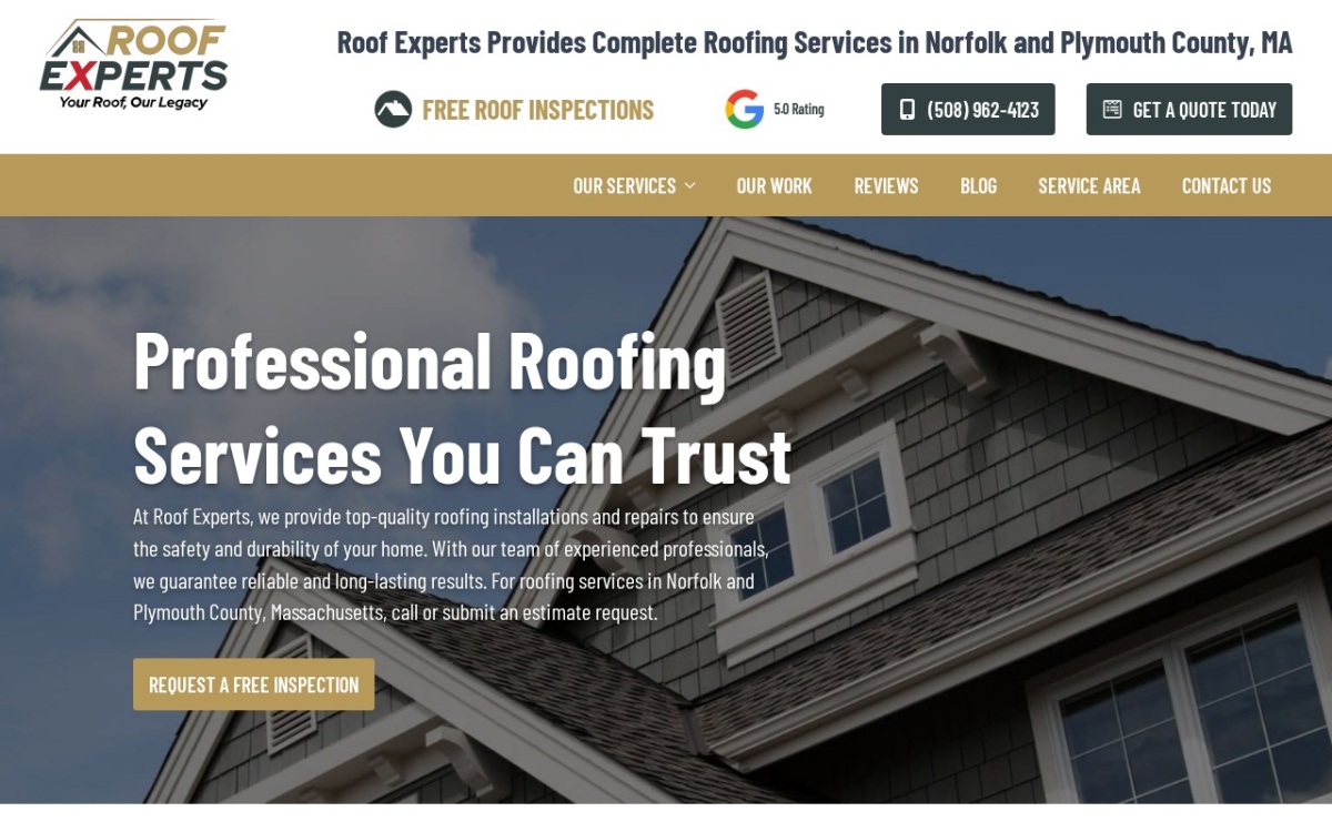 Roof Experts website homepage
