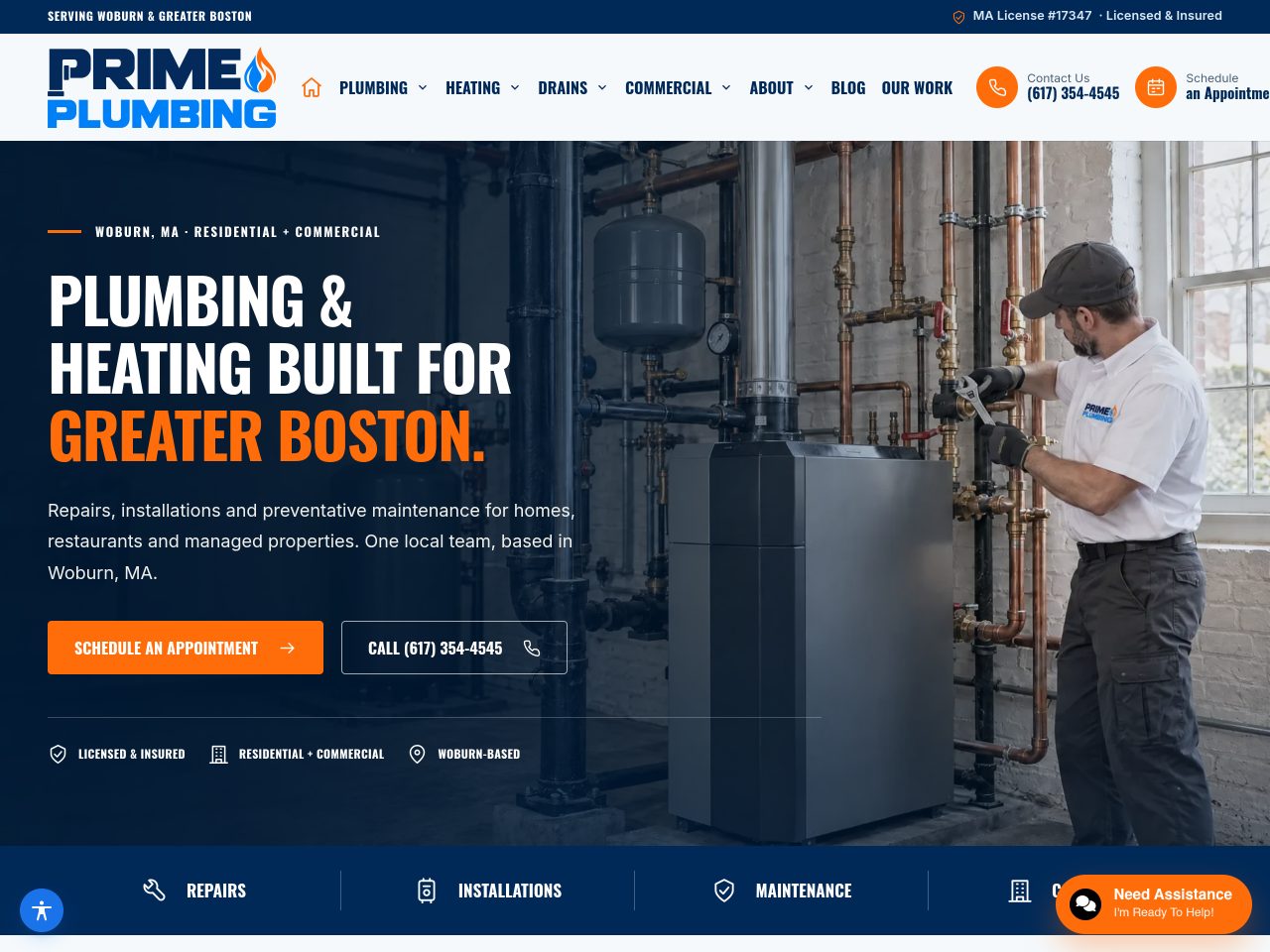 Prime Plumbing website homepage