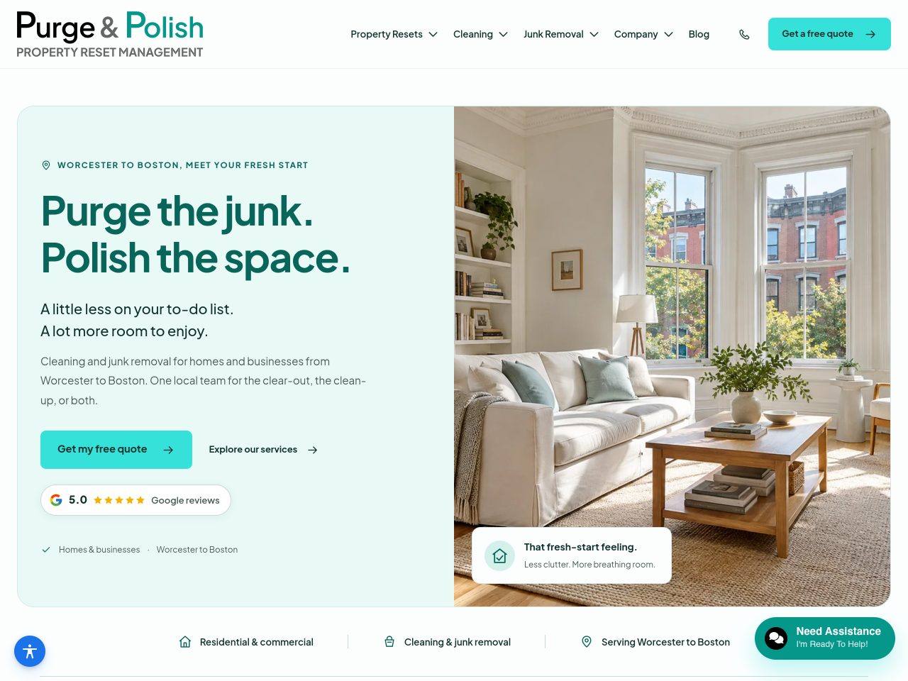 Purge & Polish website homepage